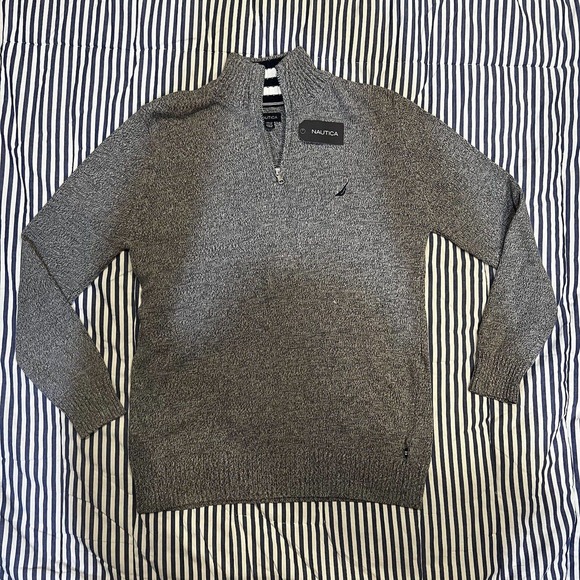 Nautica Grey Heathered Pullover Partial Zip Size L BNWT - Picture 1 of 9